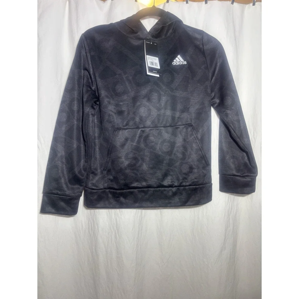 Adidas Boys Black Tech Fleece All Over Print Hoodie‎ Medium 10/12  NEW NWT D6